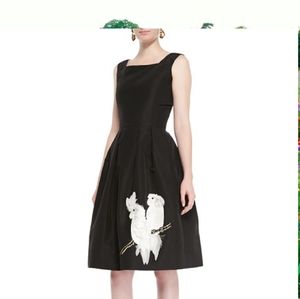 $5,000 OSCAR DE LA RENTA BLACK SILK WHITE EXCL BEAD EMBROID PARROT DRESS US 14